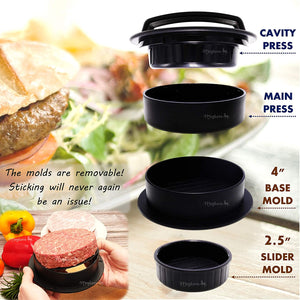 Meykers® 3-in1 Burger Press & 100 Patty Paper Set - for Stuffed Burger